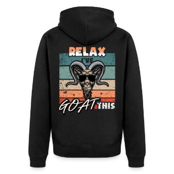 Goat Relax i´ve Goat this Goat - Unisex Premium Bio Zip Hoodie - Schwarz - Hinten - Nico (187cm)