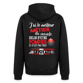 Meilleur métier du monde pompier et savoyard - Veste à capuche bio Premium Unisexe - noir - Dos - Nico (187cm)