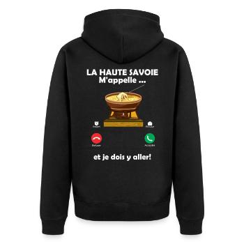 La haute savoie m'appelle et fondue savoyarde - Veste à capuche bio Premium Unisexe - noir - Dos - Nico (187cm)