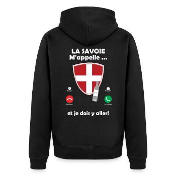 La savoie m'appelle et je dois y aller ! et gnôle - Veste à capuche bio Premium Unisexe - noir - Dos - Nico (187cm)