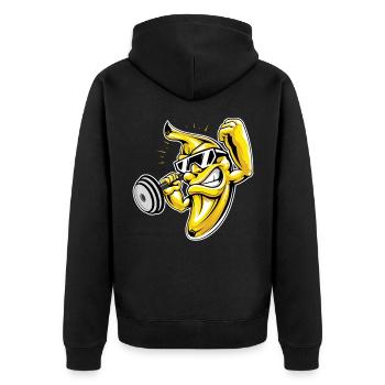 Strong banana with a barbell design - Unisex Premium Organic Zip Hoodie - black - Back - Nico (187cm)