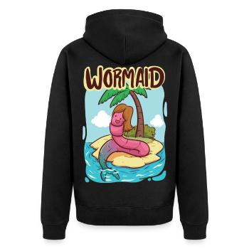 Wormaid - Der Wurm, der zur Meerjungfrau wurde - Unisex Premium Bio Zip Hoodie - Schwarz - Hinten - Nico (187cm)
