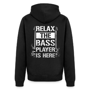 Relax The Bass Player Bass Guitar Gift - Unisex Premium Organic Zip Hoodie - black - Back - Nico (187cm)