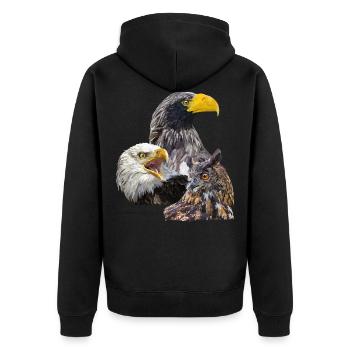 Pigargos und Eule - Unisex Premium Bio Zip Hoodie - Schwarz - Hinten - Nico (187cm)