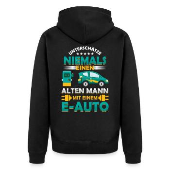 Alter Mann E-Auto Elektroautofahrer Rente Geschenk - Unisex Premium Bio Zip Hoodie - Schwarz - Hinten - Nico (187cm)