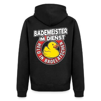Bademeister Im Dienst Rettungsschwimmer Geschenk - Unisex Premium Bio Zip Hoodie - Schwarz - Hinten - Nico (187cm)