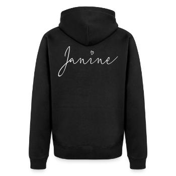 Janine surname first name - Unisex Premium Organic Zip Hoodie - black - Back - Nico (187cm)