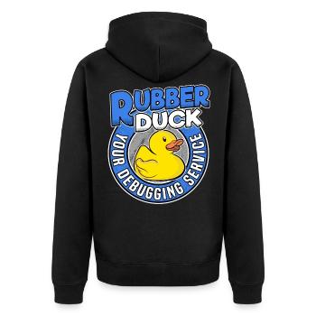 Funny Rubber Duck Debugging Service Coder Gift - Unisex Premium Organic Zip Hoodie - black - Back - Nico (187cm)