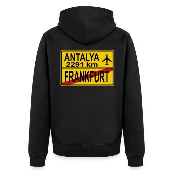 Travel outfit Antalya Turkey flight Frankfurt - Unisex Premium Organic Zip Hoodie - black - Back - Nico (187cm)