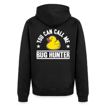 Call Me Bug Hunter Funny Rubber Duck Programming - Unisex Premium Organic Zip Hoodie - black - Back - Nico (187cm)