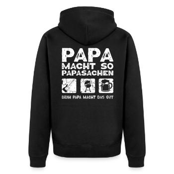 Papa Vatertag Hobby Gitarre Musik Grillen Bier - Unisex Premium Bio Zip Hoodie - Schwarz - Hinten - Nico (187cm)