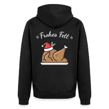 Frohes Fett Fest Weihnachtsessen Weihnachten XMAS - Unisex Premium Bio Zip Hoodie - Schwarz - Hinten - Nico (187cm)