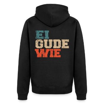 Apfelwein Frankfurt Bembel Äppler Ebbelwoi Spruch - Unisex Premium Bio Zip Hoodie - Schwarz - Hinten - Nico (187cm)
