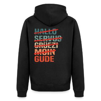 Apfelwein Frankfurt Bembel Äppler Ebbelwoi Spruch - Unisex Premium Bio Zip Hoodie - Schwarz - Hinten - Nico (187cm)