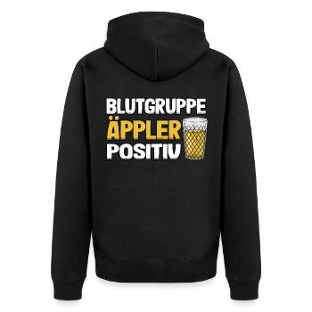 Apfelwein Hessen Bembel Äppler Ebbelwoi Geschenk - Unisex Premium Bio Zip Hoodie - Schwarz - Hinten - Nico (187cm)