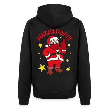 Weihnachtsoutfit 2021 - Unisex Premium Bio Zip Hoodie - Schwarz - Hinten - Nico (187cm)