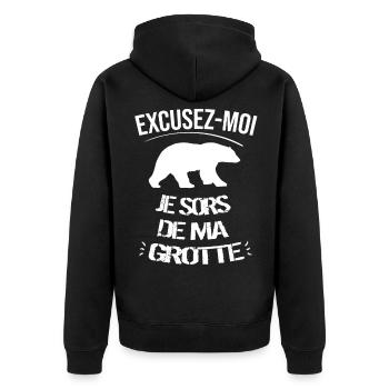 Excusez moi je sors de ma grotte - Veste à capuche bio Premium Unisexe - noir - Dos - Nico (187cm)