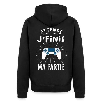 Attends je finis ma partie - Veste à capuche bio Premium Unisexe - noir - Dos - Nico (187cm)