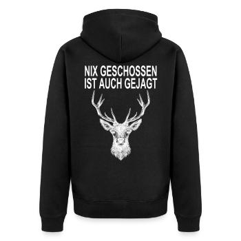 Nix Geschossen Ist Auch Gejagt Jäger Hirsch - Unisex Premium Bio Zip Hoodie - Schwarz - Hinten - Nico (187cm)