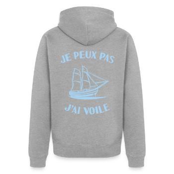 Je peux pas j'ai voile - Veste à capuche bio Premium Unisexe - gris chiné - Dos - Nico (187cm)