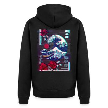 Japanischer Great Wave Off Kanagawa - Unisex Premium Bio Zip Hoodie - Schwarz - Hinten - Nico (187cm)