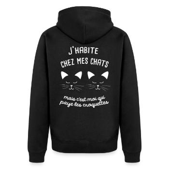 t shirt chat humour - Veste à capuche bio Premium Unisexe - noir - Dos - Nico (187cm)