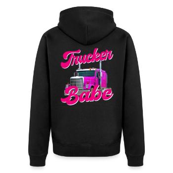 Trucker Babe LKW Fahrerin Fernfahrer PS Baby Truck - Unisex Premium Bio Zip Hoodie - Schwarz - Hinten - Nico (187cm)