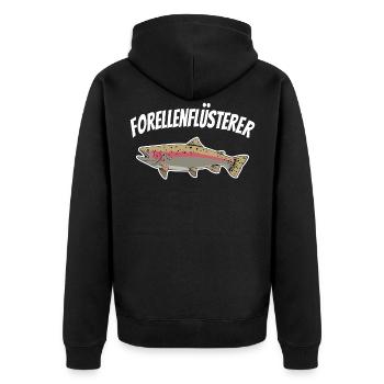 Forellenflüsterer Forelle Fisch Angler Angeln - Unisex Premium Bio Zip Hoodie - Schwarz - Hinten - Nico (187cm)