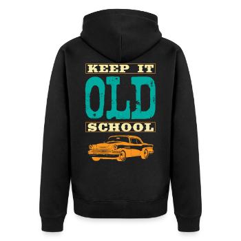 Keep It Old School Accelerate Muscle Car mit Hinte - Unisex Premium Bio Zip Hoodie - Schwarz - Hinten - Nico (187cm)