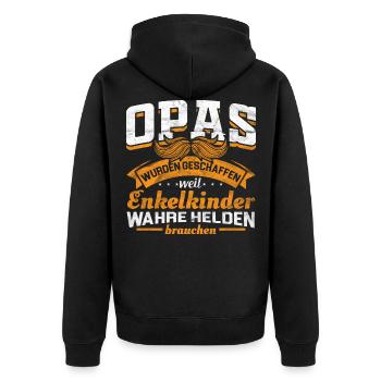 Opa wahre Helden - lustige Sprüche Geschenkidee - Unisex Premium Bio Zip Hoodie - Schwarz - Hinten - Nico (187cm)