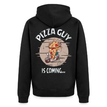 Lustiges Pizza Lieferanten Lieferdienst Geschenk - Unisex Premium Bio Zip Hoodie - Schwarz - Hinten - Nico (187cm)