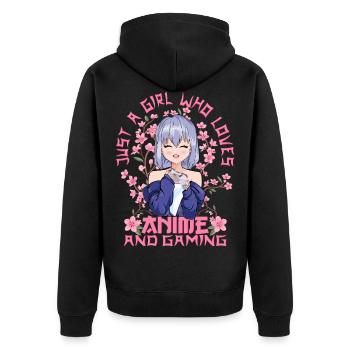 Gamer Girl Anime - Kitschige Sakura Japanische - Unisex Premium Bio Zip Hoodie - Schwarz - Hinten - Nico (187cm)