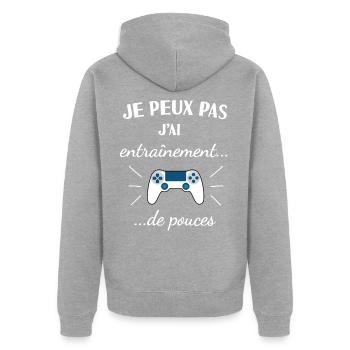 humour jeux vidéos - Veste à capuche bio Premium Unisexe - gris chiné - Dos - Nico (187cm)