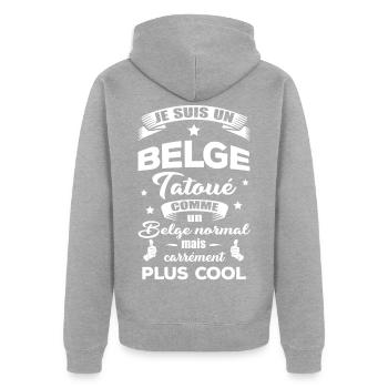 BELGE TATOUÉ - Veste à capuche bio Premium Unisexe - gris chiné - Dos - Nico (187cm)