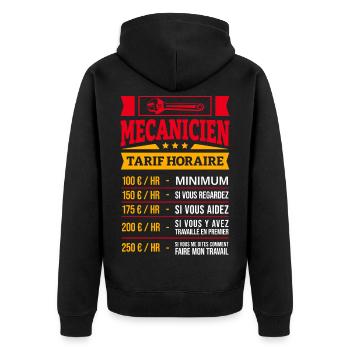 TARIF HORAIRE MÉCANICIEN - Veste à capuche bio Premium Unisexe - noir - Dos - Nico (187cm)