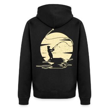 Fliegenfischen Fischen Angeln Angler Fischer - Unisex Premium Bio Zip Hoodie - Schwarz - Hinten - Nico (187cm)