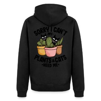 Katzen & Pflanzen Liebhaber Geschenk Gärtner - Unisex Premium Bio Zip Hoodie - Schwarz - Hinten - Nico (187cm)