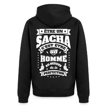NOM - PRÉNOM - SACHA - Veste à capuche bio Premium Unisexe - noir - Dos - Nico (187cm)