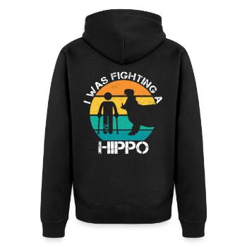 I Was Fighting A Hippo Gebrochenes Bein Gipsbein - Unisex Premium Bio Zip Hoodie - Schwarz - Hinten - Nico (187cm)