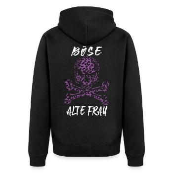 Böse Alte Frau Ironie Leopard Totenkopf Bikerin - Unisex Premium Bio Zip Hoodie - Schwarz - Hinten - Nico (187cm)