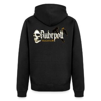 Ruhrpott Tradition Ruhrgebiet - Unisex Premium Bio Zip Hoodie - Schwarz - Hinten - Nico (187cm)