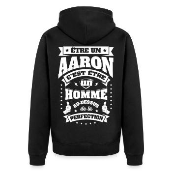 NOM - PRÉNOM - AARON - Veste à capuche bio Premium Unisexe - noir - Dos - Nico (187cm)