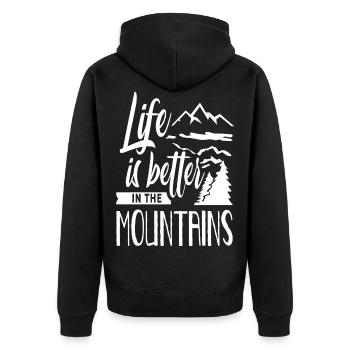 Das Leben Ist Besser In Den Bergen Berge Gebirge - Unisex Premium Bio Zip Hoodie - Schwarz - Hinten - Nico (187cm)