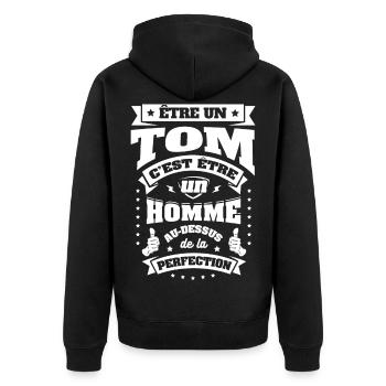 NOM - PRÉNOM - TOM - Veste à capuche bio Premium Unisexe - noir - Dos - Nico (187cm)