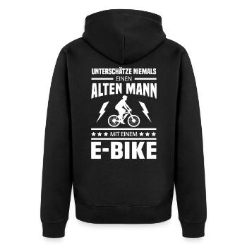 Alter Mann Ebike Rentner Fahrrad E-Bike - Unisex Premium Bio Zip Hoodie - Schwarz - Hinten - Nico (187cm)