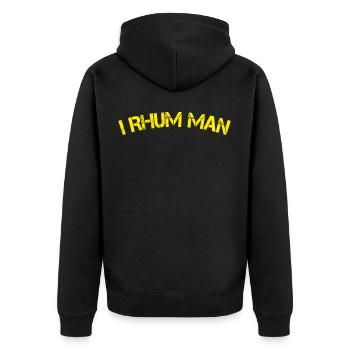 T-Shirt mit Rum - Unisex Premium Bio Zip Hoodie - Schwarz - Hinten - Nico (187cm)