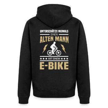 Alter Mann Ebike Rentner Radfahren E-Bike - Unisex Premium Bio Zip Hoodie - Schwarz - Hinten - Nico (187cm)
