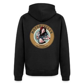 motorcyles Parts and Accessories - Unisex Premium Bio Zip Hoodie - Schwarz - Hinten - Nico (187cm)