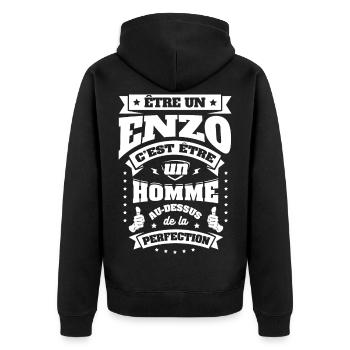 NOM - PRÉNOM - ENZO - Veste à capuche bio Premium Unisexe - noir - Dos - Nico (187cm)