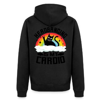 Headbanging Katze Spruch Heavy Metal Katzen Lustig - Unisex Premium Bio Zip Hoodie - Schwarz - Hinten - Nico (187cm)